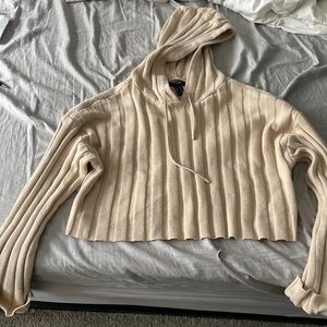 Soft knitted crop top hoodie sweater